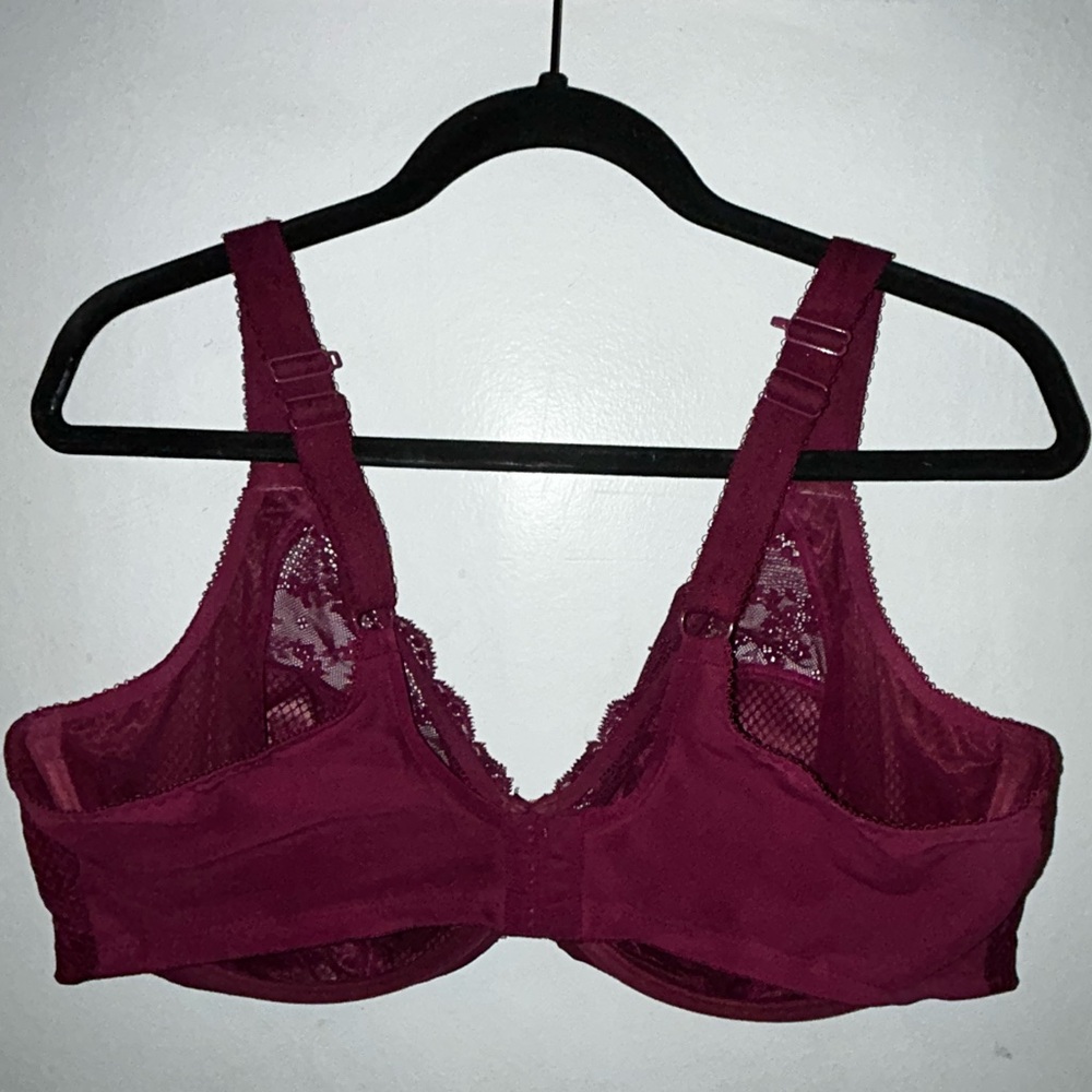 Elomi Charley Purple Stretch Lace & Mesh Plunge Bra Racerback Opt brand size 42G - Picture 2 of 14